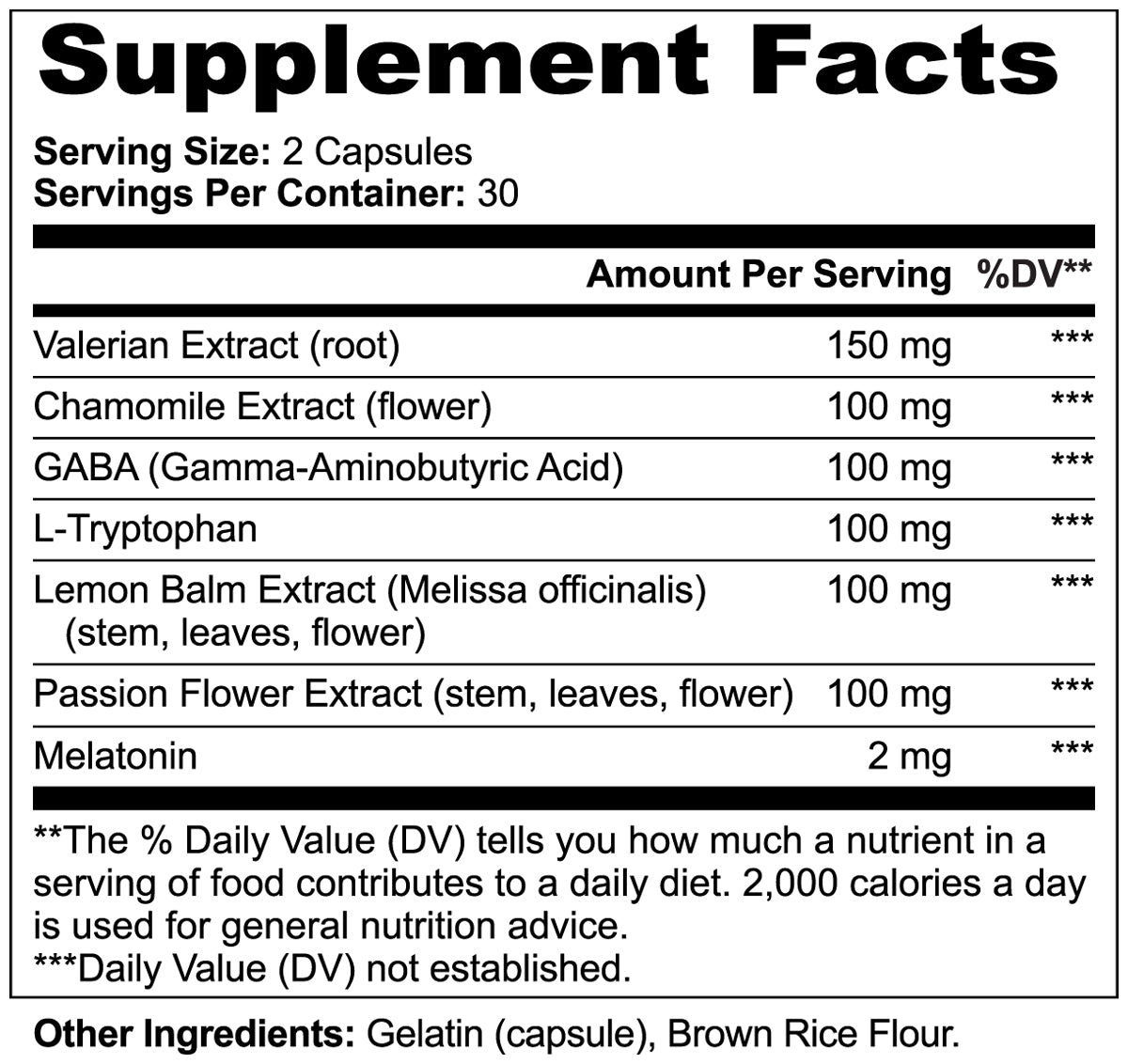 The Norrell Nightly Supplement Facts panel